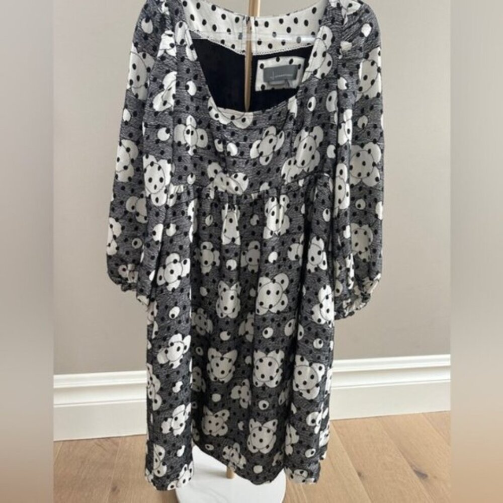Anthropologie Jane Embroidered Babydoll Mini Dress Black White Size 2